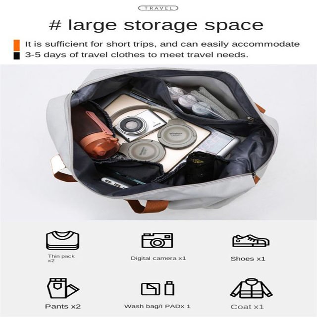 Large Capacity Weekend Travel Bag - Light Grey Color - Imagen 8