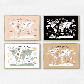 Kids World Map Art - 4 Colors